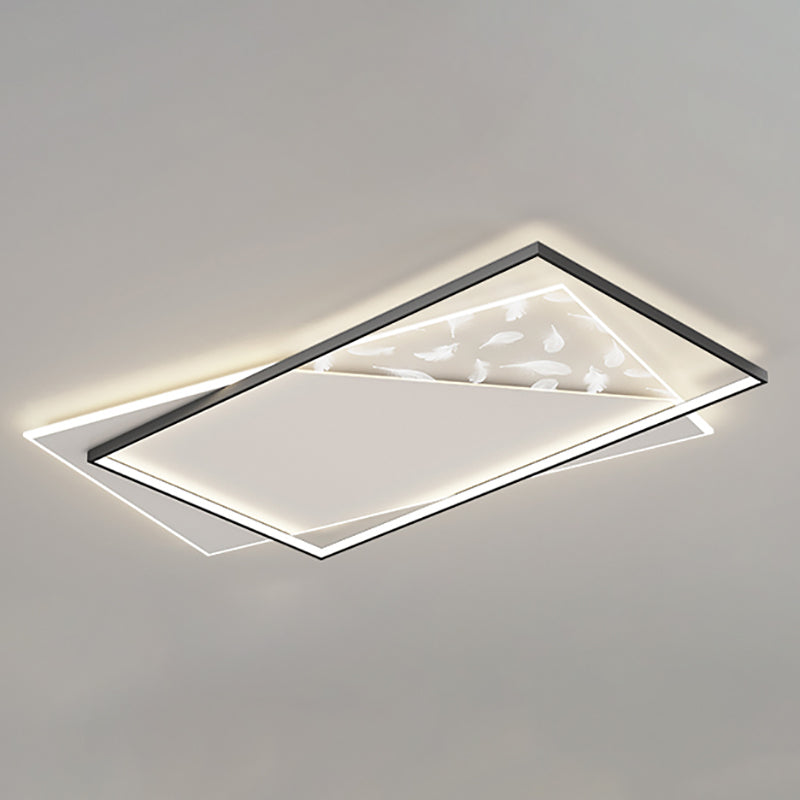 Rectangle Flush Mount Light Feather Pattern LED Ceiling Lamp for Living Room Dinning Room