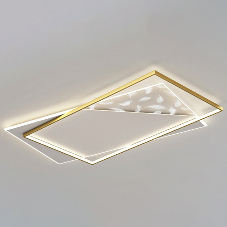 Rectangle Flush Mount Light Feather Pattern LED Ceiling Lamp for Living Room Dinning Room
