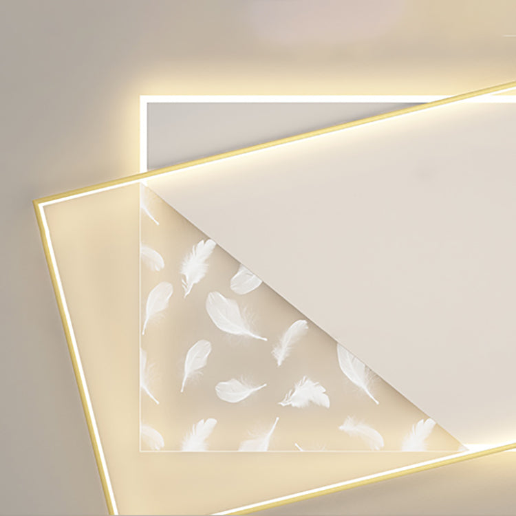 Rectangle Flush Mount Light Feather Pattern LED Ceiling Lamp for Living Room Dinning Room