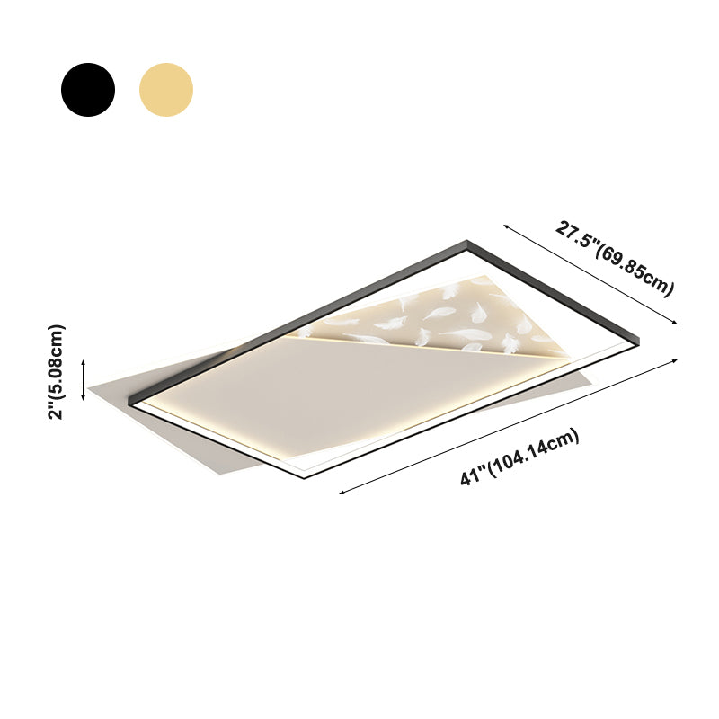 Rectangle Flush Mount Light Feather Pattern LED Ceiling Lamp for Living Room Dinning Room