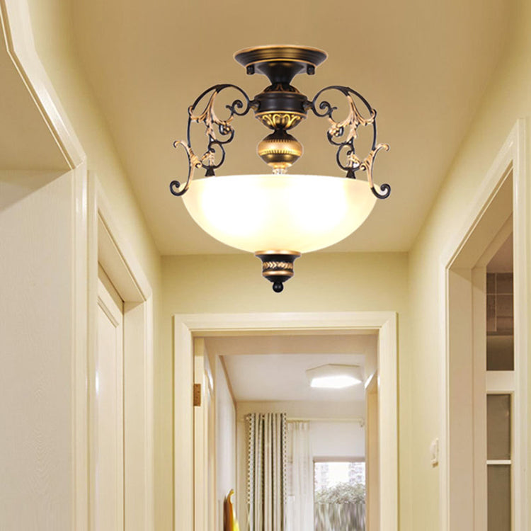 Traditional Style Ceiling Lamp White Glass Flush Mount Light Fixture for Living Room