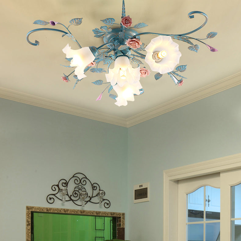 Traditional Retro Ceiling Light Glass Shade Flush Mount Light for Bedroom Living Room
