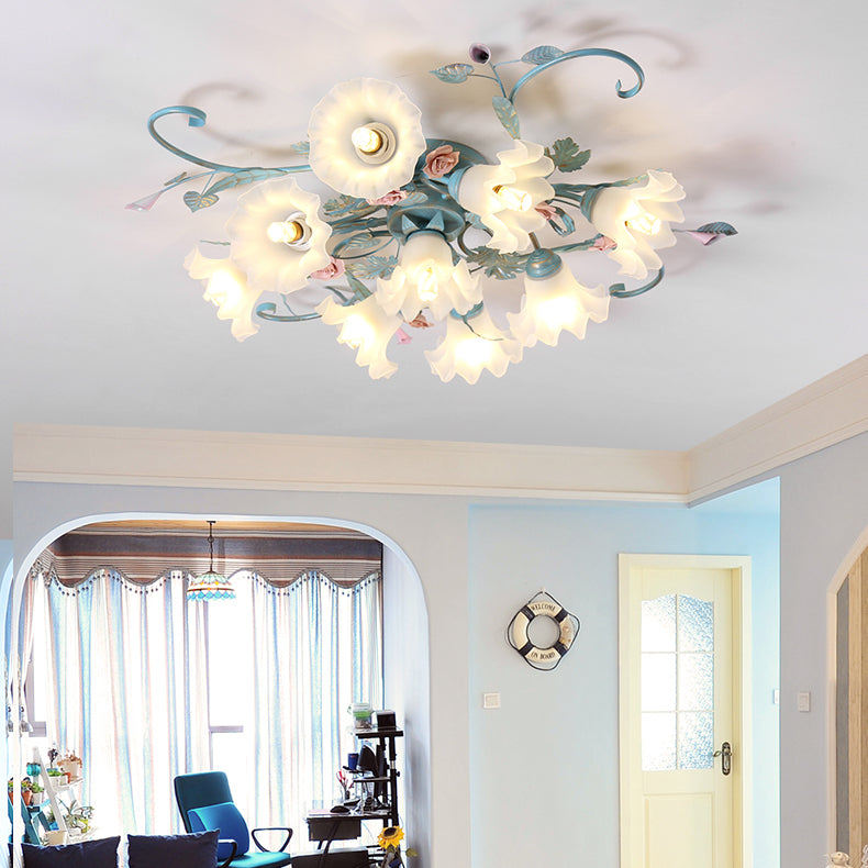 Traditional Retro Ceiling Light Glass Shade Flush Mount Light for Bedroom Living Room