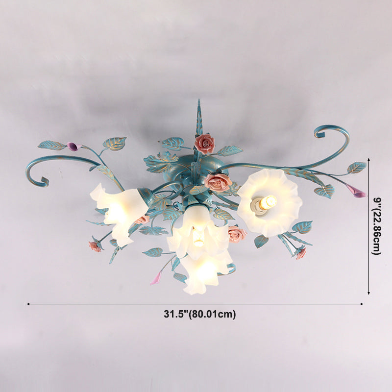 Traditional Retro Ceiling Light Glass Shade Flush Mount Light for Bedroom Living Room