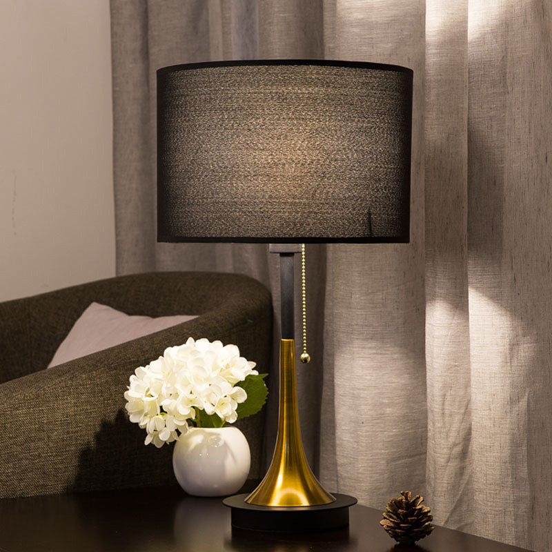 Trommelavondtafellamp Modern Metal 1 kop zwart/grijs nachtkastje verlichting met trekketting voor woonkamer