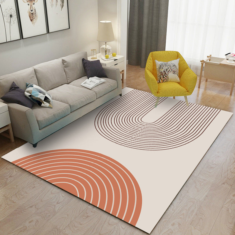 Brown Abstract Line Rug Polyester Modern Area Rug Non-Slip Backing Rug for Living Room