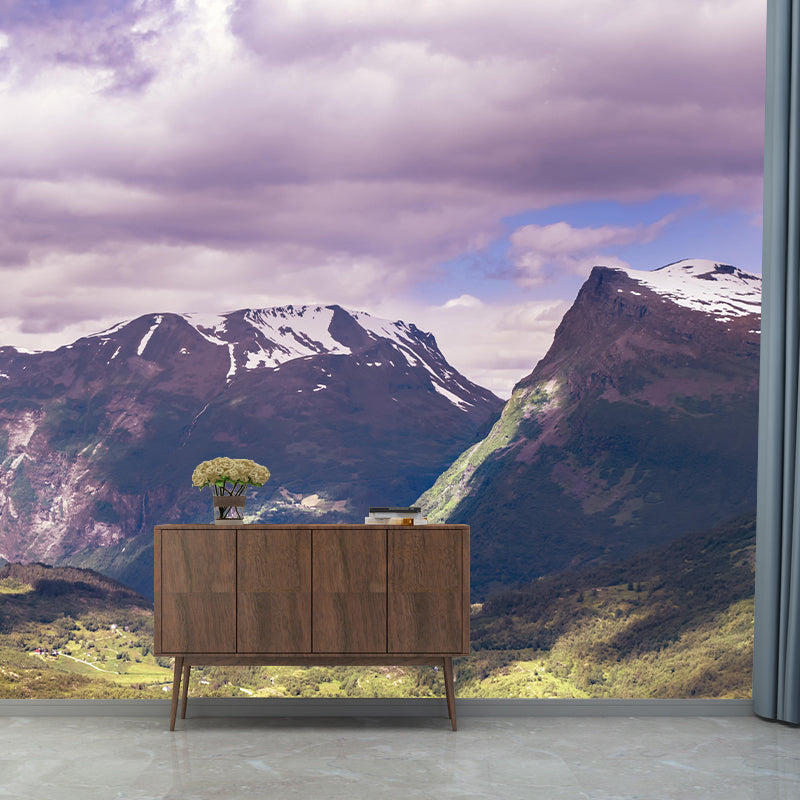 Horizontal Photography Mountain Mural Environment Friendly Wallpaper for Room