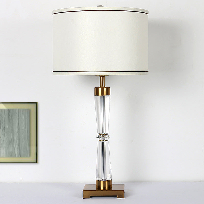 Modern Hourglass Table Lamp Clear Crystal 1 Head Desk Light in Gold with Fabric Shade
