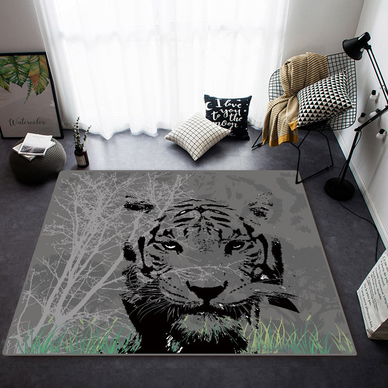 Black Modern Carpet Tiger Pattern Polyester Area Rug Stain Resistant Rug for Home Decor