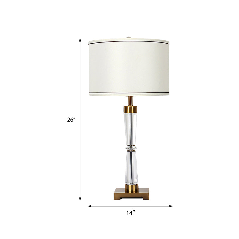 Modern Hourglass Table Lamp Clear Crystal 1 Head Desk Light in Gold with Fabric Shade