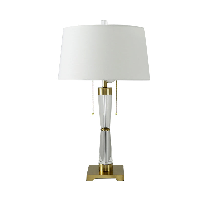 Drum Shade Task Light Modern Fabric 2 Bulbs Reading Lamp in Gold with Pull Chain