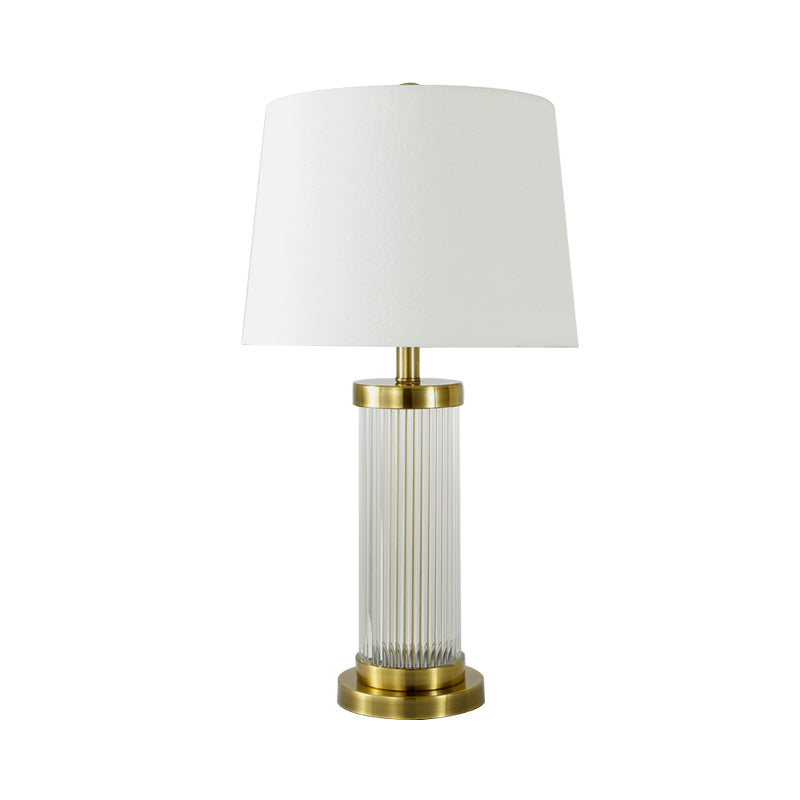 Lampada da tavolo moderna a 1 lampadina, luce dorata, a fiamma larga, piccola lampada da scrivania con paralume in tessuto