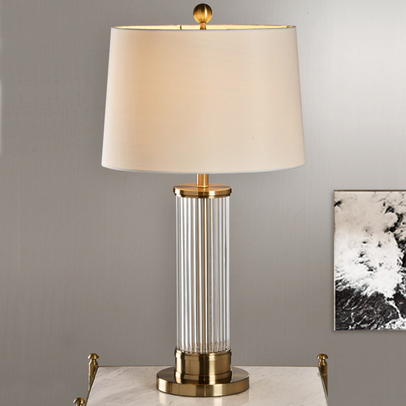 Modernist Cylindrical Task Lighting Beveled Crystal 1 Bulb Small Desk Lamp in Gold