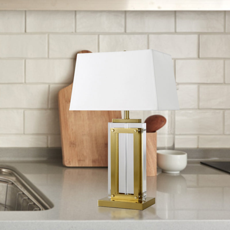 Lampe de travail rectangulaire moderniste en tissu, lampe de chevet à 1 ampoule en cristal transparent, dorée