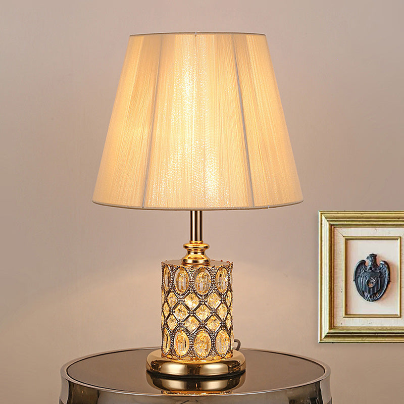 Zeitgenössischer Zylinder Lesen lichtfacettiert Kristall 1 Glühbirnen Nachttischlampe in Gold