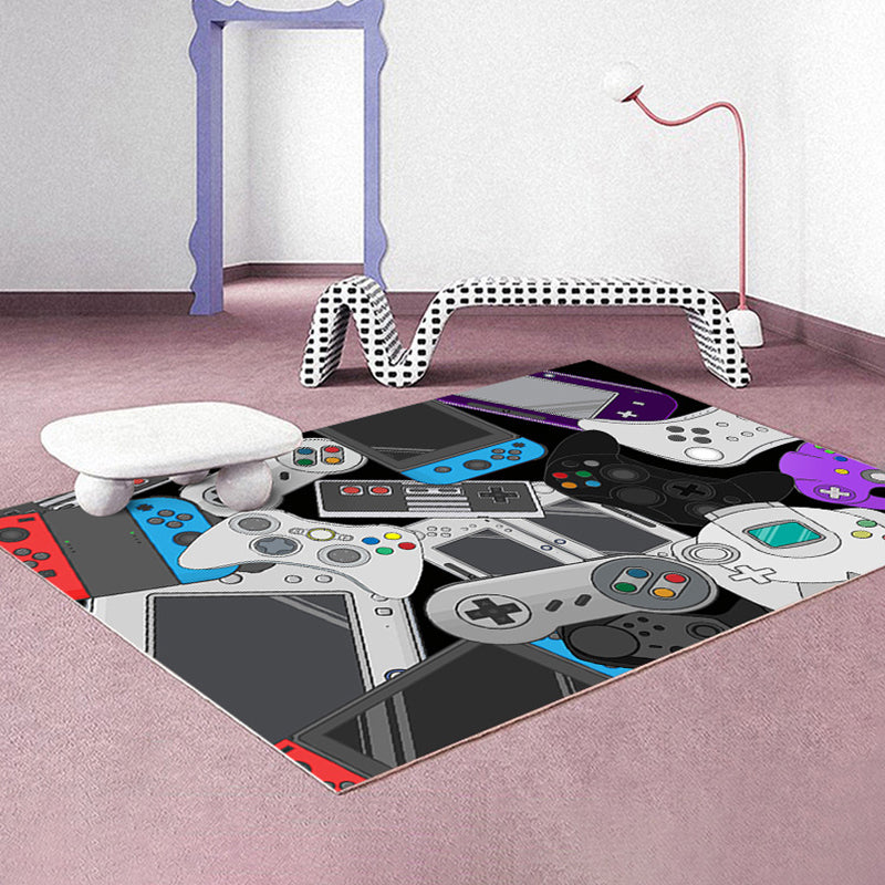Modern Game Controller Print Rug Polyester Carpet Non-Slip Backing Area Rug for Living Room