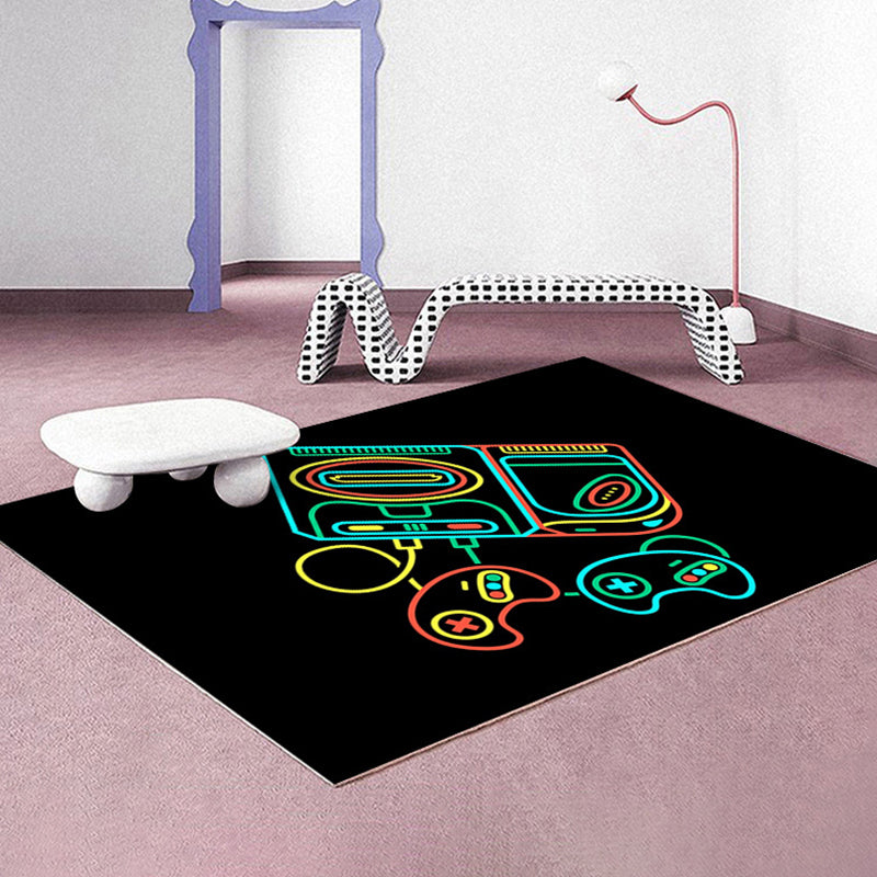 Modern Game Controller Print Rug Polyester Carpet Non-Slip Backing Area Rug for Living Room