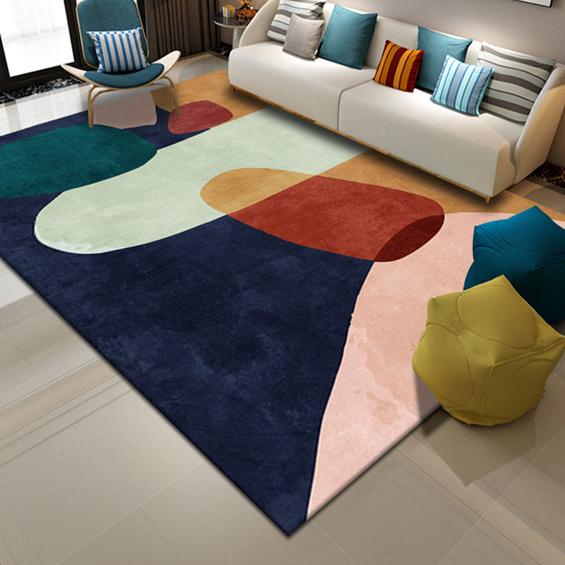 Dark Brown Modern Rug Blended Color Block Area Rug Non-Slip Backing Rug for Home Decor