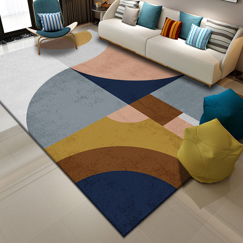 Dark Brown Modern Rug Blended Color Block Area Rug Non-Slip Backing Rug for Home Decor