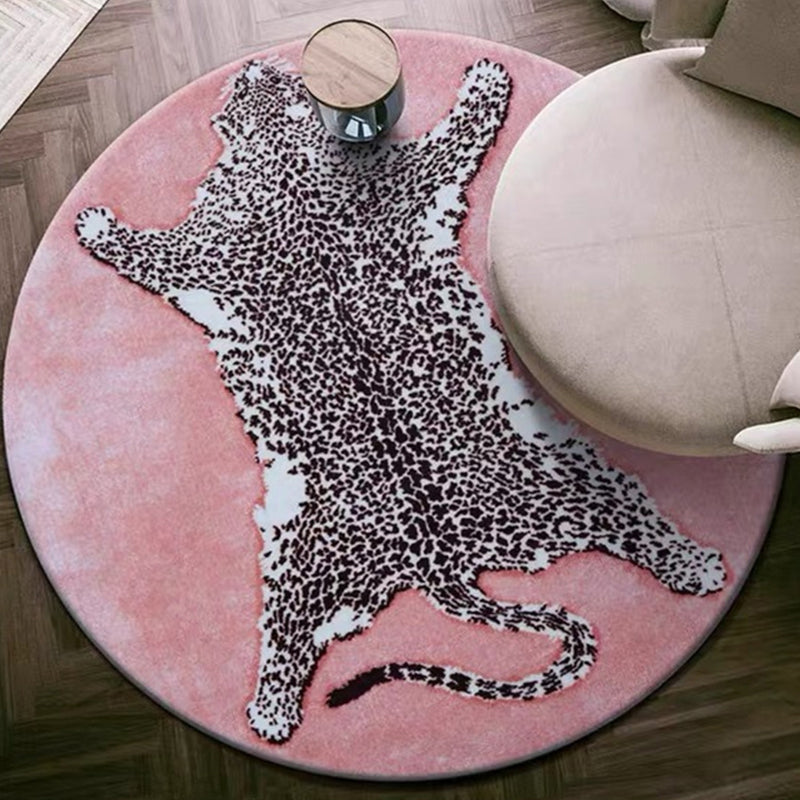 Round Leopard Printed Carpet Polyester Modern Rug Non-Slip Backing Area Carpet for Living Room