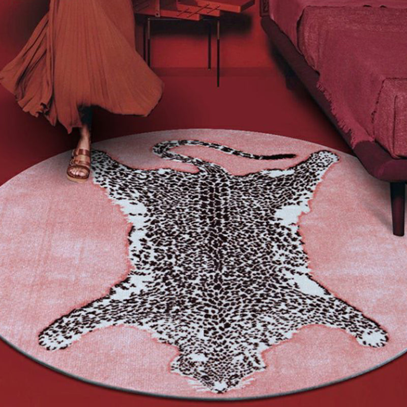 Round Leopard Printed Carpet Polyester Modern Rug Non-Slip Backing Area Carpet for Living Room
