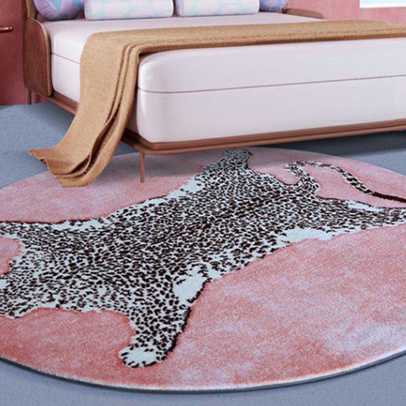 Round Leopard Printed Carpet Polyester Modern Rug Non-Slip Backing Area Carpet for Living Room