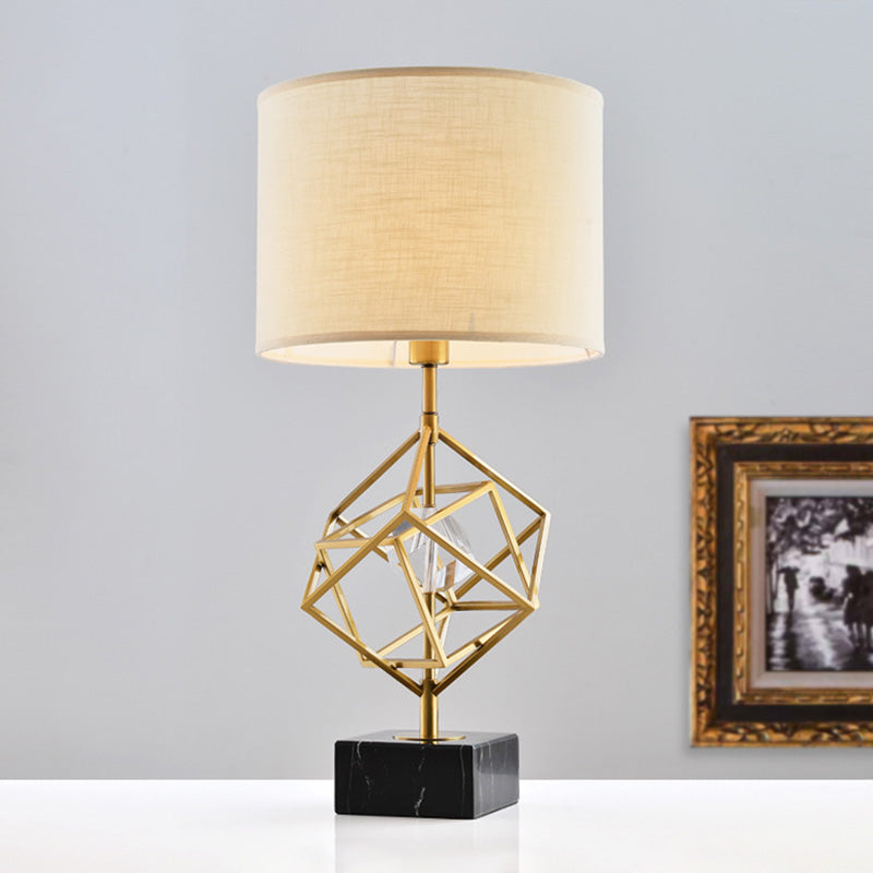 Lampada tamburo Lampada Tessuto moderno 1 testa di lettura in oro con base di marmo nero rettangolo