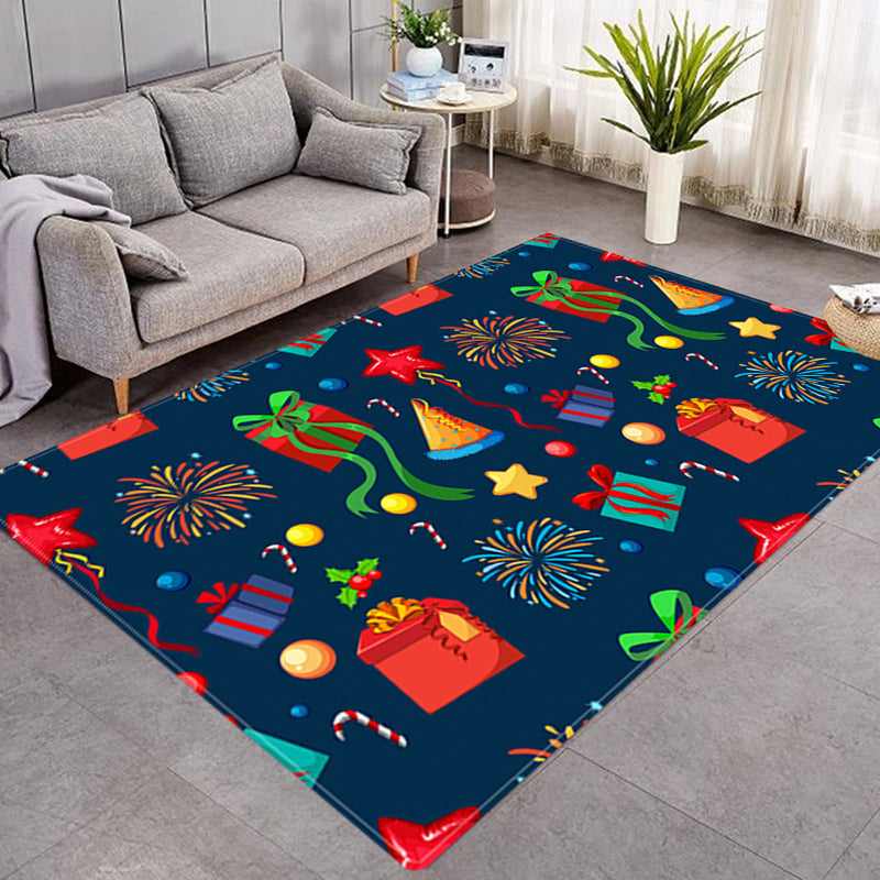 Navy Modern Rug Polyester Christmas Gift Rug Non-Slip Backing Rug for Drawing Room