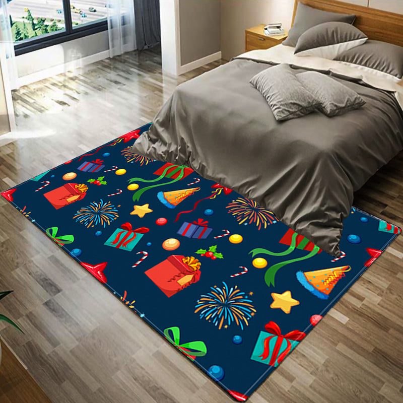 Navy Modern Rug Polyester Christmas Gift Rug Non-Slip Backing Rug for Drawing Room