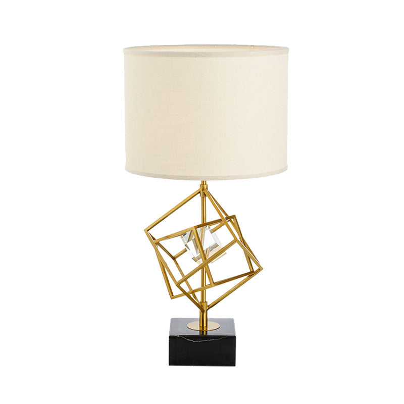 Lampada tamburo Lampada Tessuto moderno 1 testa di lettura in oro con base di marmo nero rettangolo