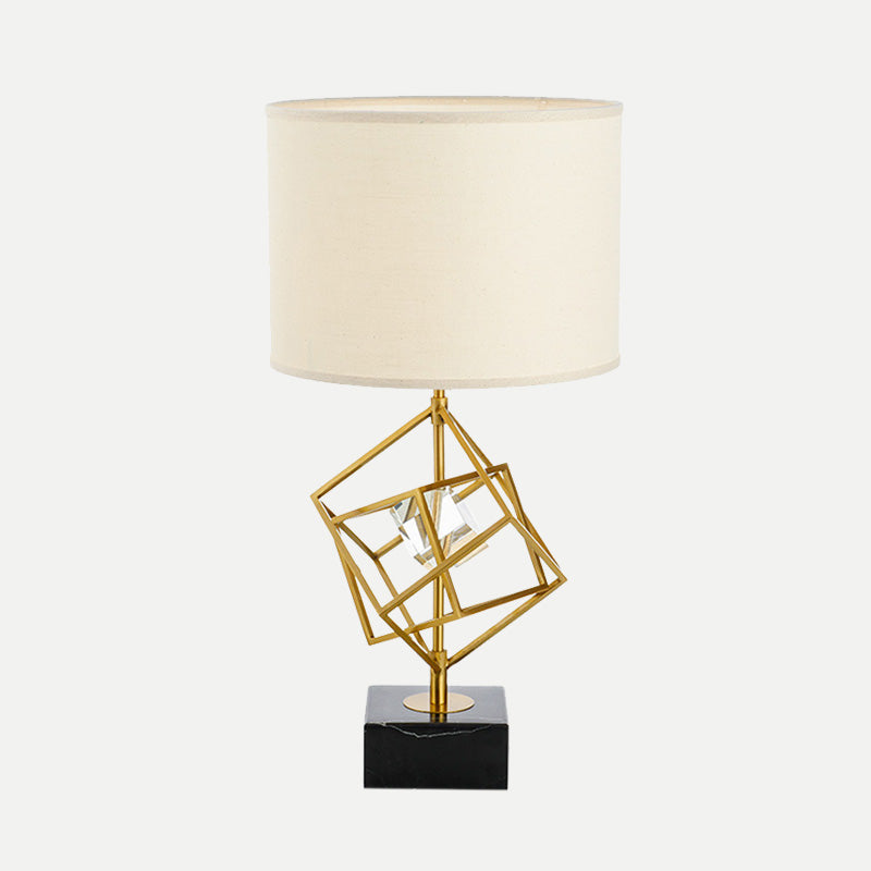 Lampada tamburo Lampada Tessuto moderno 1 testa di lettura in oro con base di marmo nero rettangolo