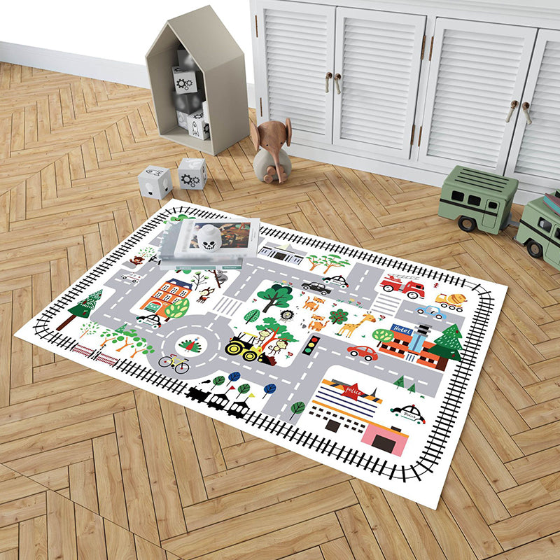 Kids Aeroplane Chess Print Rug Polyester Carpet Non-Slip Backing Indoor Rug for Children's Bedroom