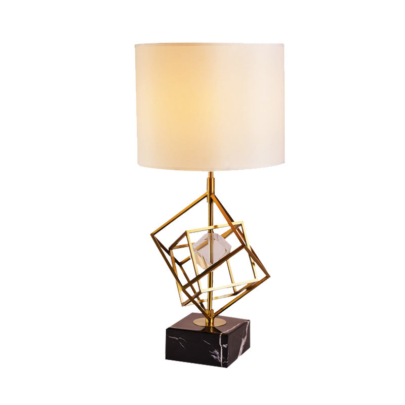 Lampe d'étude contemporaine à 1 tête, cylindre doré, lampe de lecture avec abat-jour en tissu