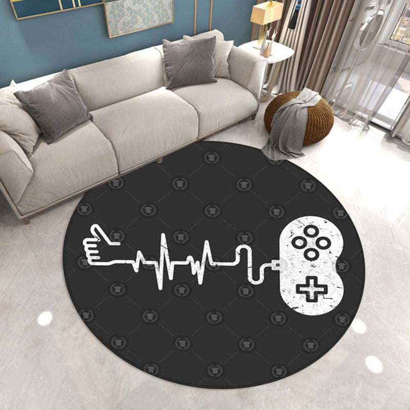Round Game Controller Print Rug Polyester Casual Carpet Non-Slip Backing Area Rug for Living Room