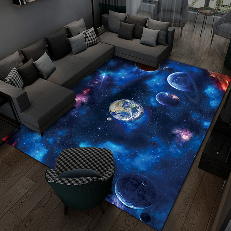 Black Modern Rug Polyester Planet Indoor Rug Stain Resistant Rug for Home Decor