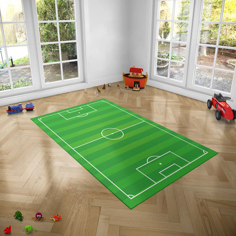 Green Modern Carpet Polyester Football Field Pattern Rug Anti-Slip Easy Care Rug for Drawing Room