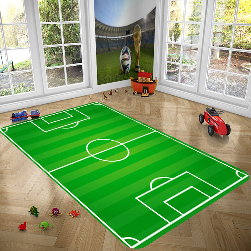 Green Modern Carpet Polyester Football Field Pattern Rug Anti-Slip Easy Care Rug for Drawing Room