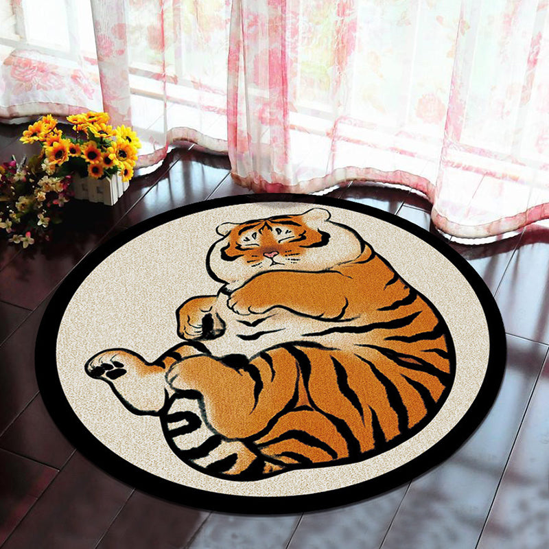 Brown Modern Rug Polyester Tiger Indoor Rug Washable Rug for Home Decor