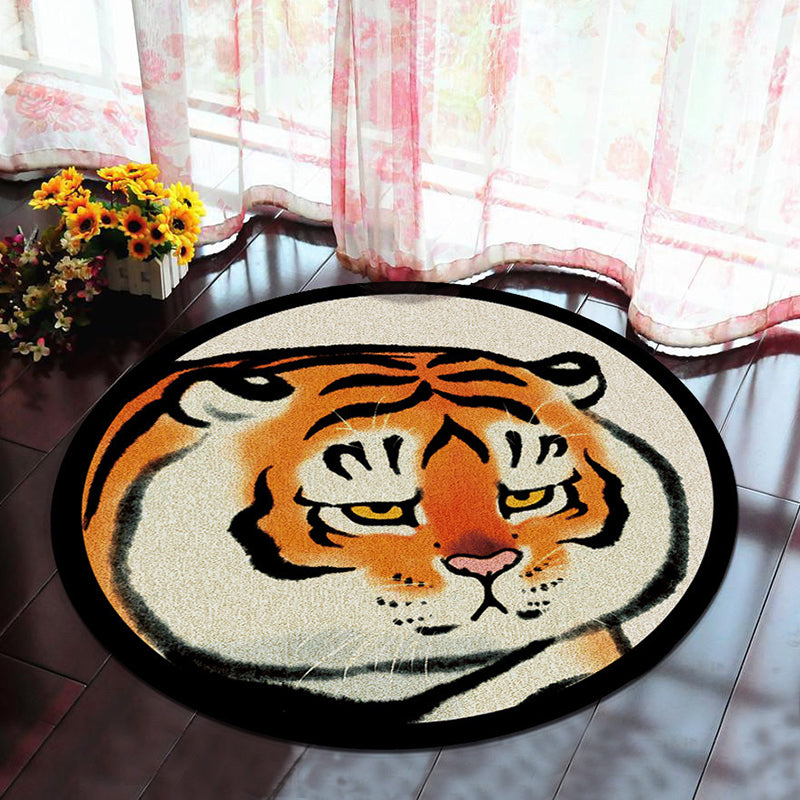 Brown Modern Rug Polyester Tiger Indoor Rug Washable Rug for Home Decor