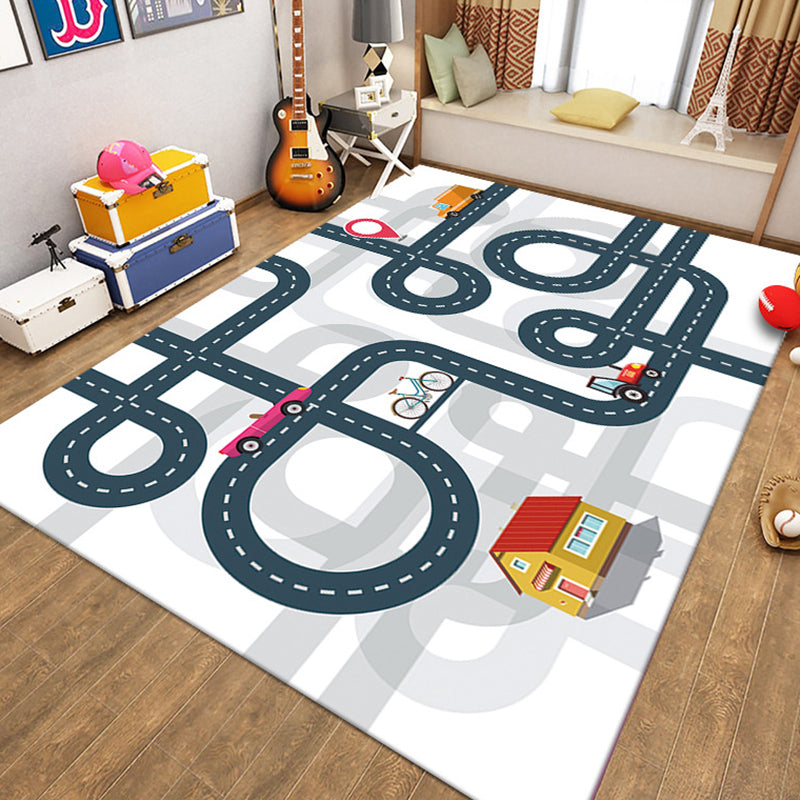 White Building Rug Polyester Modern Rug Non-Slip Backing Rug for Home Decor