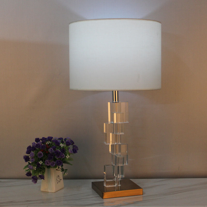 Straight Sided Shade Study Lamp Modern Fabric 1 Bulb Reading Book Light in White