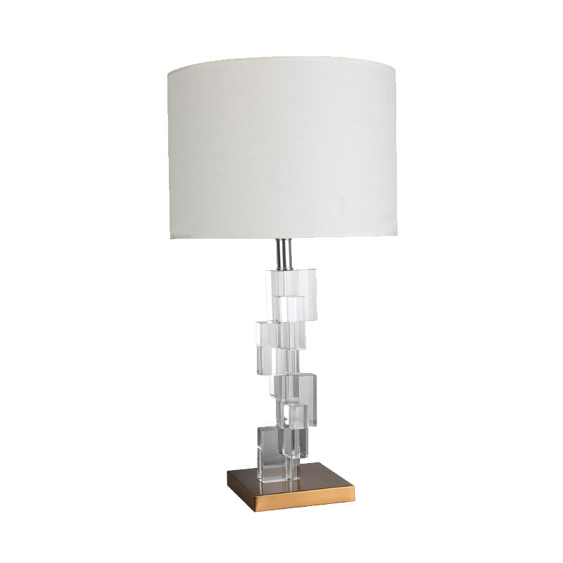 Straight Sided Shade Study Lamp Modern Fabric 1 Bulb Reading Book Light in White