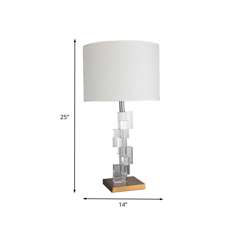 Straight Sided Shade Study Lamp Modern Fabric 1 Bulb Reading Book Light in White