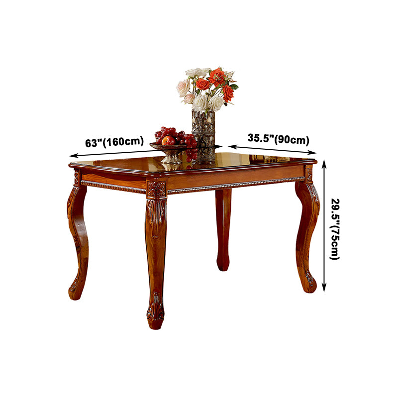 Rectangle 4 Legs Mid-Century Dining Table Wood Color Fixed Table of Solid Wood