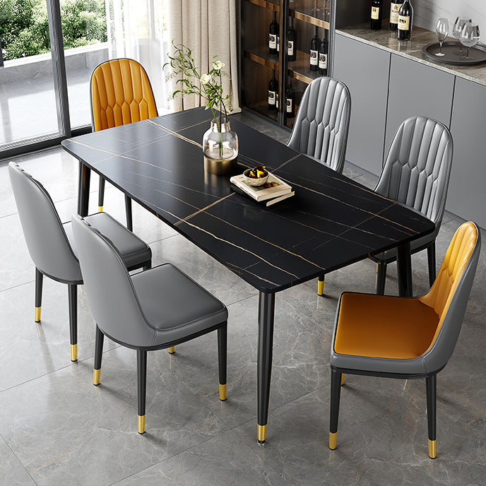 Industrial Kitchen Sintered Stone Top Dining Table Rectangle Dining Table with 4 Legs Base