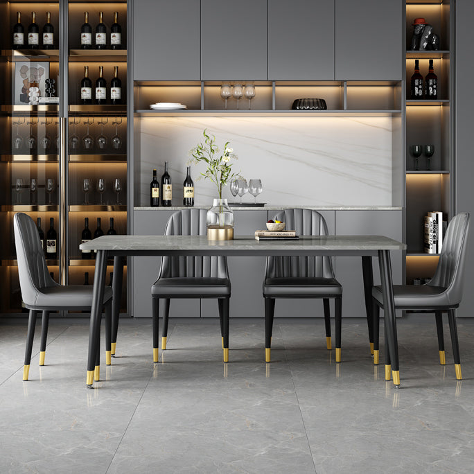 Industrial Kitchen Sintered Stone Top Dining Table Rectangle Dining Table with 4 Legs Base