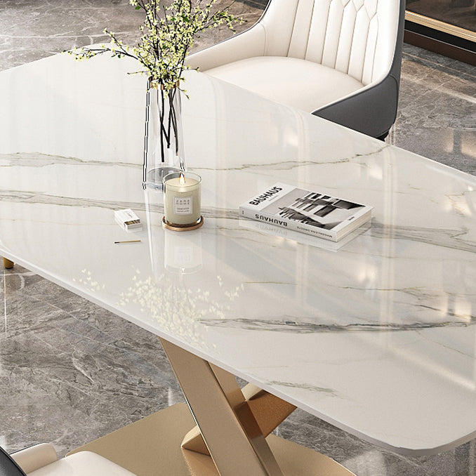 Mesa de comedor de piedra sinterizada de glamour Mesa de comedor de forma blanca de forma blanca con base de pedestal