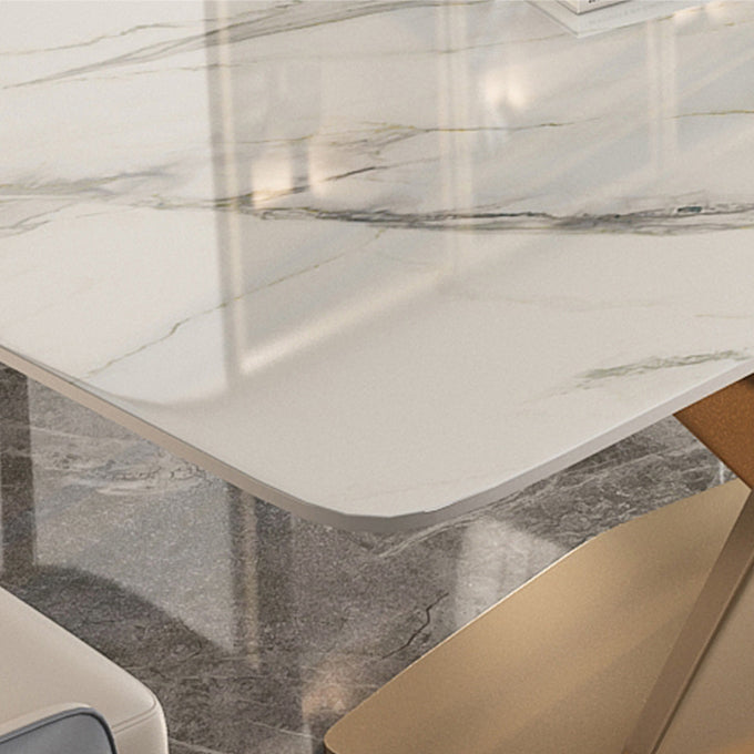Mesa de comedor de piedra sinterizada de glamour Mesa de comedor de forma blanca de forma blanca con base de pedestal