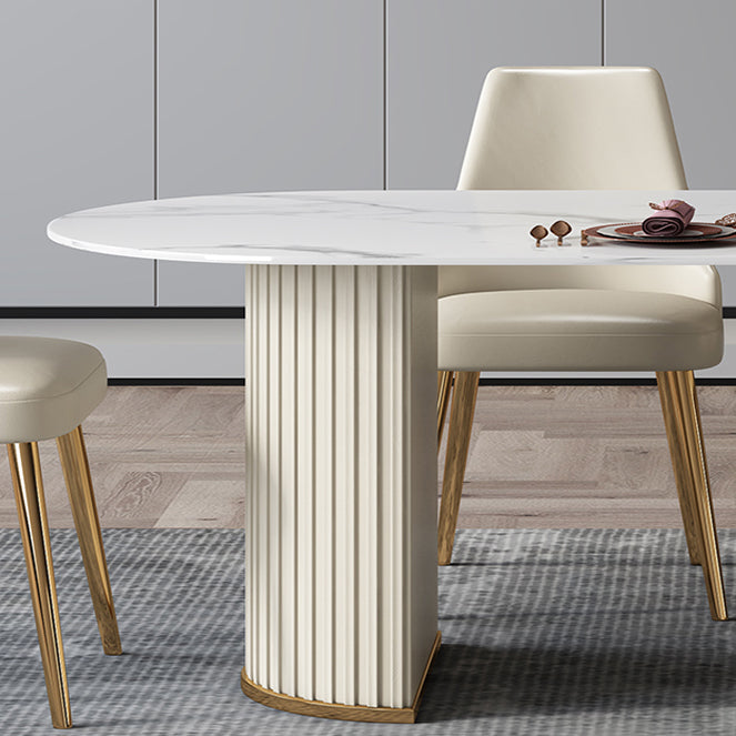 Mesa de comedor de piedra sinterizada glamorosa de sinterización de mesa de comedor estándar con bases de pedestal doble