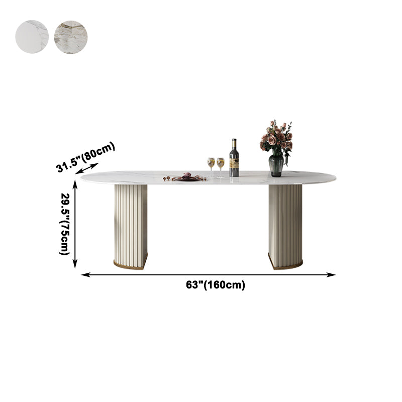 Mesa de comedor de piedra sinterizada glamorosa de sinterización de mesa de comedor estándar con bases de pedestal doble